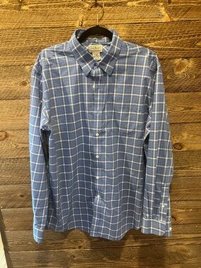 L.L. Bean Men's Blue and White Plaid Button-Down Shirt